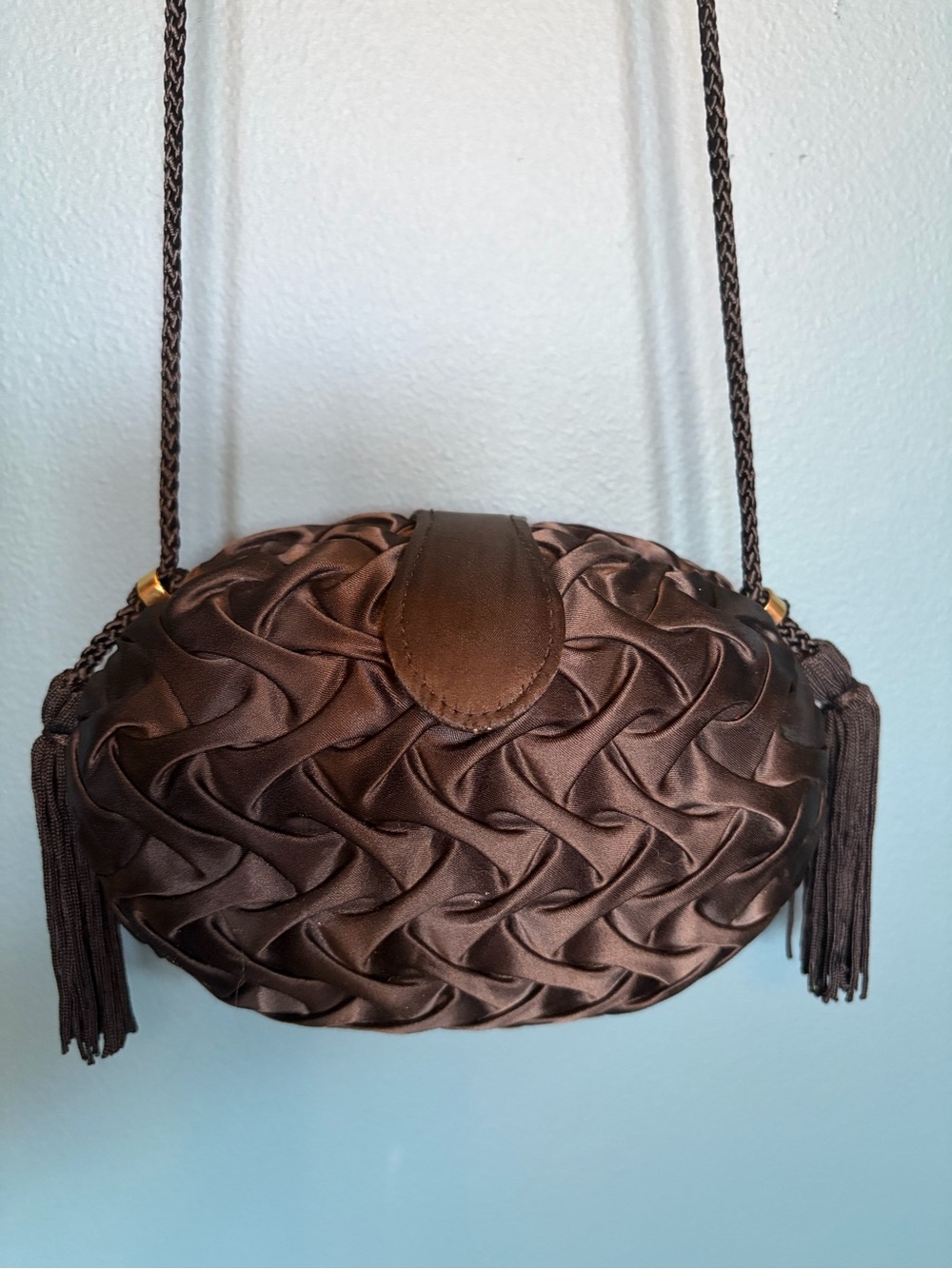 Vintage La Regale Ltd. Black Satin Textured Evening Bag Tassel Crossbody Purse